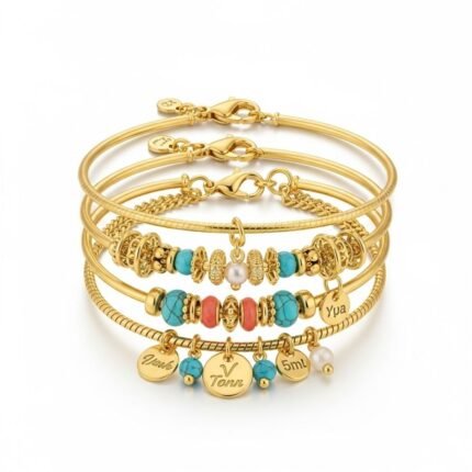 Quantivaa Bohemian Layered Charm Bracelet | Dainty Gold Stacking Bracelets